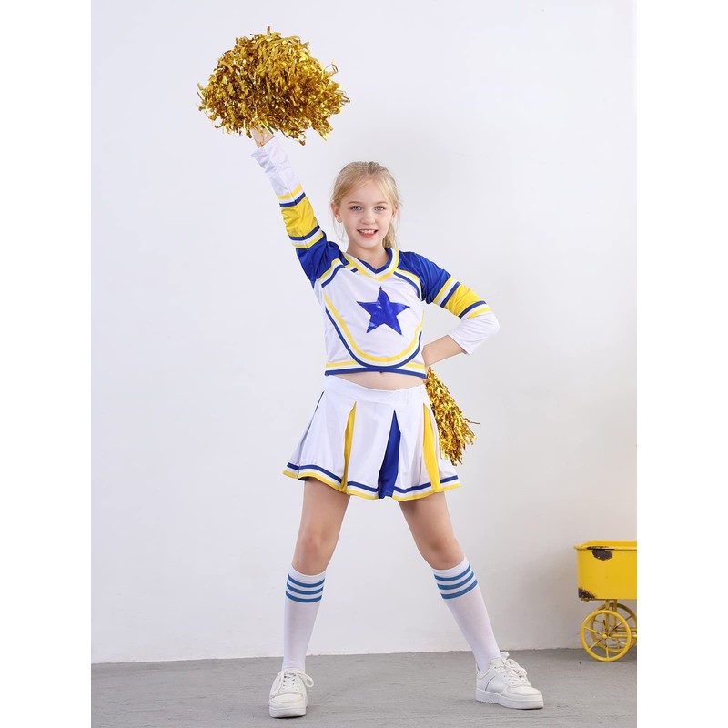 LOLANTA Girls Cheerleading Costume Kids School Cheerleader Outfit Attach Poms