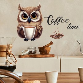 TOARTI Coffee Wall Sticker, Coffee Beans Wall Sticker, Owl, Sayings and Quotes, Kitchen Wall Sticker, Living Room, Dining Room, Cafe Decoration, Wall Sticker Coffee Time Kitchen Wall Decoration