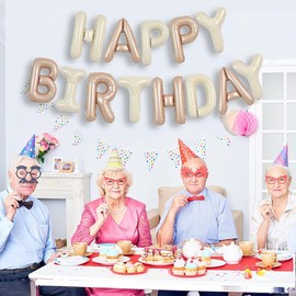 Happy Birthday Balloons Banner，16 Inch Cream Caramel Happy Birthday Foil Balloon，Mylar Foil Letters Birthday Sign Banner for Boys Girls Men Women Birthday Party Supplies Decorations