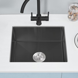 POPFLY 20 Inch Undermount Kitchen Sink, 20×17 Inch 304 Stainless Steel Sink, 18 Gauge Square Single Bowl 9 Inch Deep Bar Prep Small Rv Under Sinks Black