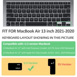 ProElife Keyboard Cover Skin for 2021 2020 MacBook Air 13 inch Apple M1 Chip A2337 / A2179 (Touch ID & U.S Enter) Keyboard Accessories Ultra Thin TPU Protector (Transparent Clear)