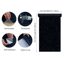 CHIHUT 15.7''x236'' Dark Blue Glitter Contact Paper for Walls Self Adhesive Black Blue Glitter Wallpaper Stick and Peel Removable Fabric Wallpaper Decorative Sparkle Wall Paper for Cabinets Dresser