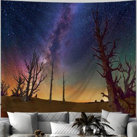 Alened Forest Nature Space Tapestry for Bedroom, Galaxy Starry Night Aurora Tapestries Aesthetic Wall Hanging, Tree Stars Landscape Living Room Ceiling Dormitory Background Decor (51" x 60")