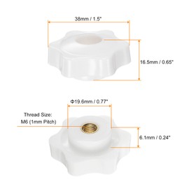 QUARKZMAN Star Knobs M6 Internal Thread 38 mm Head Plastic Through Hole Brass Screw Clamping Handles Thread Buttons White Pack of 10