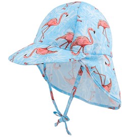 Malaxlx Baby Sun Hat Infant Toddler Cute Flamingo Sky Blue Print Sun Protection Hat Summer Outdoor Beach Hats Adjustable Flap Cap for 3-18 Months Boys Girls