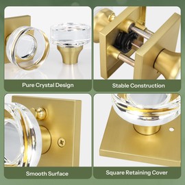 Moquin Brushed Gold Privacy Glass Door Knob with Privacy Button, Vintage Interior Crystal Door Knob, Keyless Satin Brass Round Crystal Doorknob for Bathroom/Bedroom