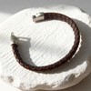 Silverso Men's Leather Bracelet with Stainless Steel Clasp，8.2" Brown Woven