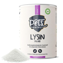 Pets Protect 100% Pure LYSIN for Cats and Dogs | 150 g Powder High Dose | Made in Germany | For Prevention & Support of the Immune System | For Cat Runny Nose | Without Artificial Additives