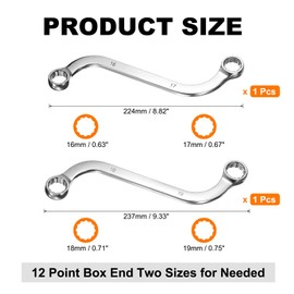 sourcing map 16mm x 17mm/18mm x 19mm Metric 12-Point S-Style Box Wrench Double End S-Shaped Wrench Chrome Plated 45# Steel S Box Wrenches for Home Auto Bike Repair Machine Maintenance