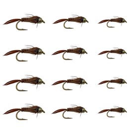 Feeder Creek Pheasant Tail Bead Head Nymph Flies, One Dozen Fly Fishing Wet Flies, 3 Size Assortment 12,14,16 (4 of Each Size), Great for Trout, Bass, Panfish & More
