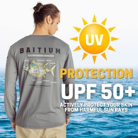 Fishing Shirts for Men,UPF50 Sun Protection Long Sleeve,Quick Dry Dri Fit Apparel, Wicking Rash Gaurd, Fishing Clothes- Yellowfin Tuna (3X-Large, Grey)