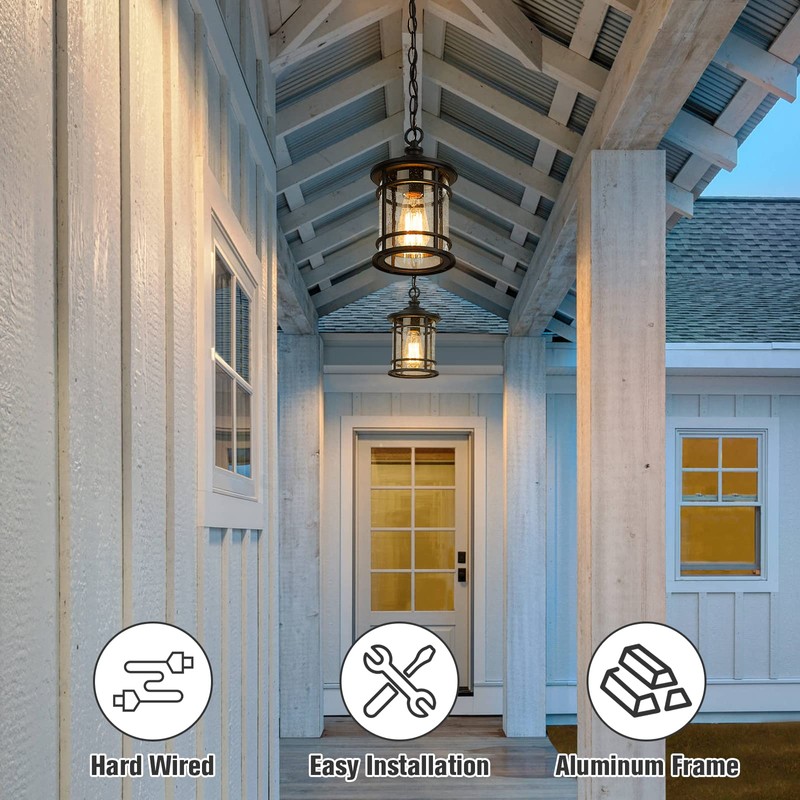 Emliviar Outdoor Hanging Pendant Light - 12 Inch Hanging Lantern