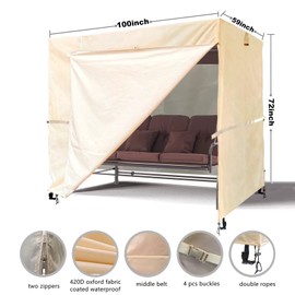 Outdoor 3 Triple Seater Hammock Swing Cover - Garden Glider Chair Canopy - UV Resistant (100 * 59 * 72 inch) Beige