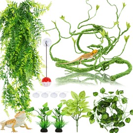 QUOZUO Bearded Dragon Accessories - Terrarium Hanging Plant Vines, Reptile Plants, Toys Ball With Bells, Leopard Gecko Tank Accessories for Lizard Snake Geckos Chameleon