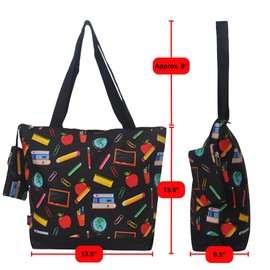 NGIL Medium Top Zipper Closure Canvas Tote Bag with Attached Matching Coin Purse For Moms and Nurses (Teacher Appreciation-Black)