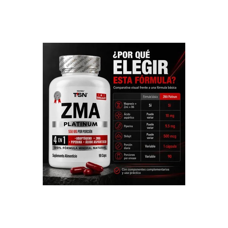 ZMA Platinum | Zinc, Magnesio, B6 y Piperina | Fórmula