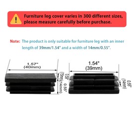 sourcingmap 21pcs 15 x 40mm Plastic Rectangle Ribbed Tube Inserts End Cover Cap Furniture Glide Chair Feet Floor Protector Black