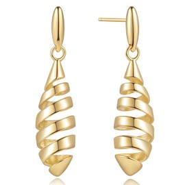 SREEOWER Gold Drop Earrings 14K Gold Earrings for Women Dangling Drop Earring Spiraled Pinecone-Inspired Design Studs Earring for Women Dangle