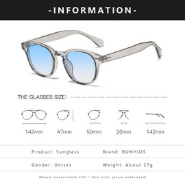 RUNHUIS Retro Round Sunglasses for Men and Women, Fashion Vintage UV400 Protection Sunglasses, Transparent grey/blue