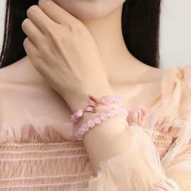 GUJOXILA 2pcs Rose Quartz Crystal Beaded Bracelets for Womens Butterfly Bow Healing Pink Bracelet Layered Gemstone Bead Ladies Girls Bracelets Protection Lucky Rose Quartz Bracelet Gifts