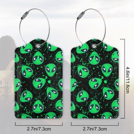 2 Pack Luggage Tag for Suitcase, Alien Leather Suitcase Tags Identifiers with Privacy Name Address Labels & Durable Steel Loop for Women/Men Travel