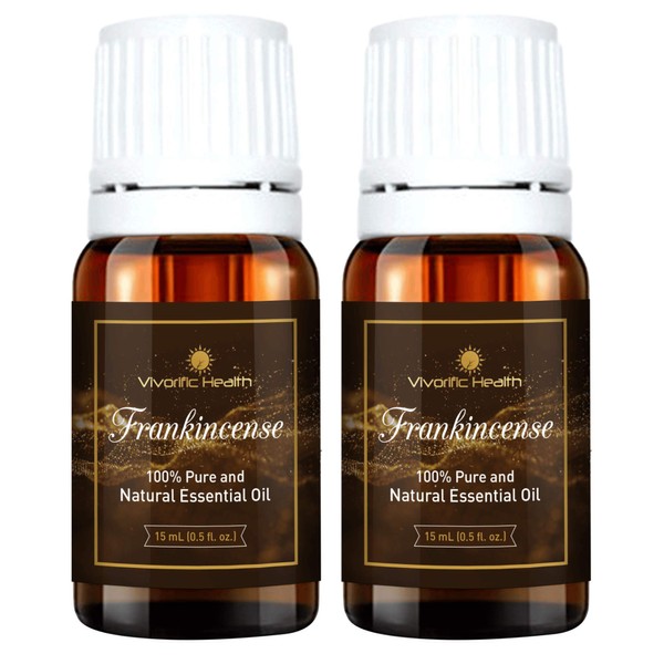 Frankincense Essential Oil (Pack of 2) - 15 ml - Therapeutic Grade, 100% Pure and Natural - Great for Immune System, Digestion, Antiaging, Aromatherapy and Much More-Vegan and Kosher Certified