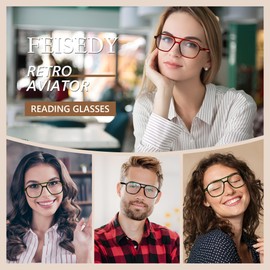 FEISEDY Retro Aviator Reading Glasses Square Readers with Spring Hinge Blue Light Reading Glass for Women Men B0068 Black 3.0x