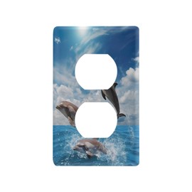 KJIZMO Duplex Outlets Wall Plate Cover, Unbreakable Dolphins Electrical Plug Cover, Decorative Cover Standard Size 2 Gang 4.53" x 2.76" Screws Included - 1 Pack