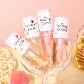 4 aceites de labios tintados, brillo de labios de vidrio hidratante, leche de miel y melocotón Oolong hidratante labial
