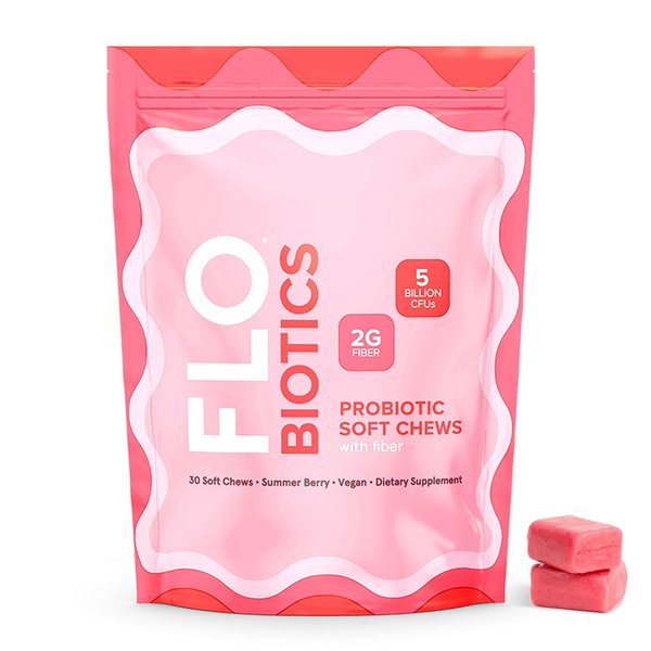 FLO-Biotics Probióticos para mujer - Suplemento masticable suave, salud digestiva y fibra diaria - Probiótico masticable para mujer para un intestino saludable - (30 unidades)