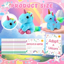 Yoloodayy 37 Pcs Unicorn Party Favors include 12 Mini Unicorns Stuffed Animals 12 Foldable Paper Boxes 12 Adoption Cards 1 Adoption Signs Mini Stuffed Animals Bulk for Adopt A Unicorn Animal Favors