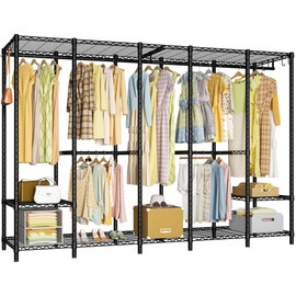 Ulif H50 Extra Large Clothes Rack, Heavy Duty Garment Rack, Freestanding Portable Closet, Clothing Racks for Hanging Clothes, Wardrobe Closet 89.8'' W x 15.8" D x 76.4" H, Max Load 1400 Lbs, Black