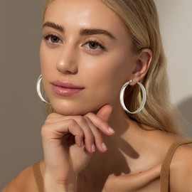 DORANA Chunky Sterling Silver Hoops Earrings 7mm Large Silver Hoop Earrings for Women Hypoallergenic Lightweight Big Thick Silver Earrings for Women S925 Sterling Silver Hoops Earrings