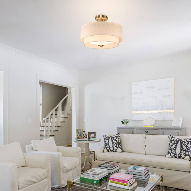 XiNBEi Lighting 16inch Semi Flush Mount Ceiling Light, 3-Light Brass
