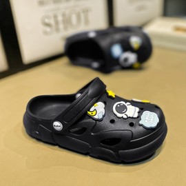 Garden Shoes Summer Boys Unisex Pattern Children's Shoes Lining Clog Children's Slides Sandal black26/27