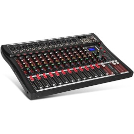 Professional Audio Mixer, 12 Channel Bluetooth USB Live Studio DJ Mixer Board wi