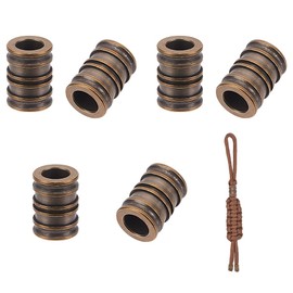 NBEADS 6 Pcs Brass Paracord Bead, Groove Column Lanyard Beads 6mm Large Hole European Beads Metal Loose Spacer Beads for Jewelry EDC String Pendant Parachute String Tool, Raw