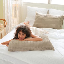 PHF 100% Cotton Waffle Pillowcases Standard Size, 2 Pack Soft Breathable Skin-Friendly Pillow Sham,Aesthetic Decorative Waffle Weave Pillow Case Covers, 20" X 26", No Filling, Simply Taupe