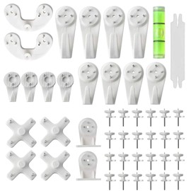 Ewwtrey 62pcs Non-Trace Picture Hooks for Hard Wall Plasterboard Walls, Picture Hanging Kit, Picture Hanger Hooks for Picture Frame Fixing, Hardwall Picture Hanging Hooks for