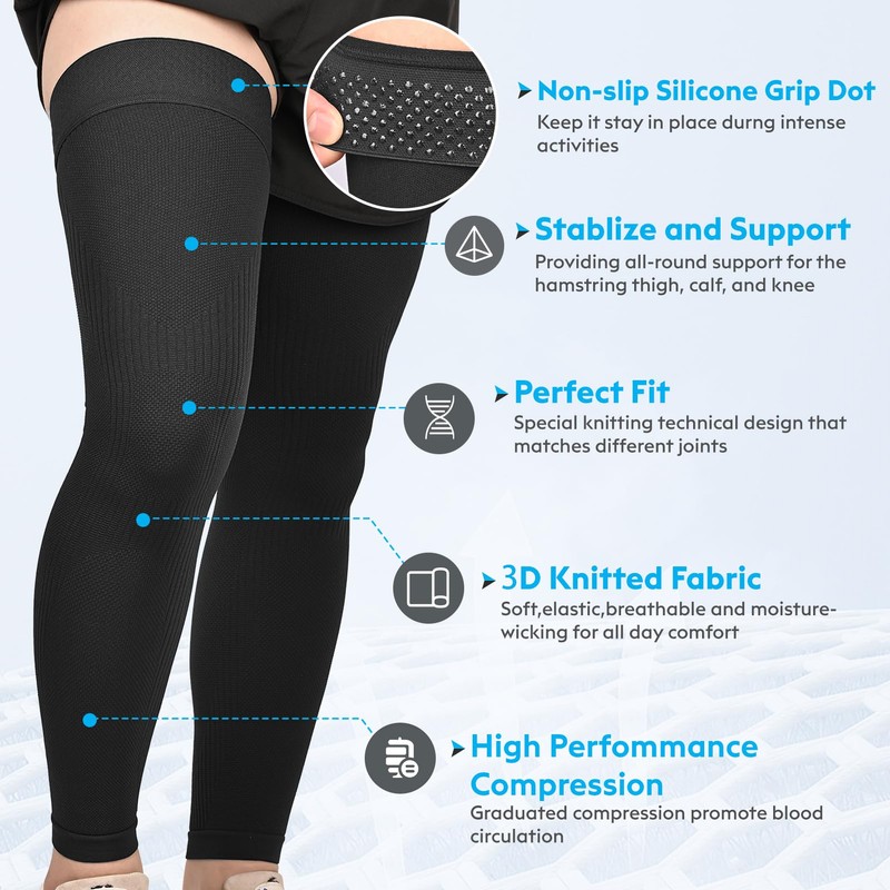 KEKING Full Leg Compression Sleeves, Unisex, Thigh High Compression Stocking