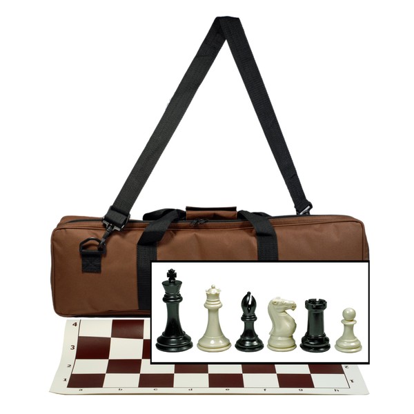 WE Games Premium Tournament Chess Set with Deluxe Brown Canvas Bag, Heavy Weighted Staunton Chess Pieces - 4 in. King