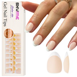 Gel French Tip Nails Short Almond French Tip Press on Nails SXVME White French Nail Tips 300Pcs Pre-applied Tip Primer Natural Nude Fake Nails Extensions Gel Nail Kit for Women Girls DIY