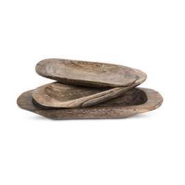 K&K Interiors 16519A Set of 3 Carved Oval Paulownia Wood Trays (Grad Sizes), Brown