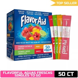 Flavor Aid Aguas Frescas Singles To Go Variety Pack, Powdered Drink Mix, 50 ct