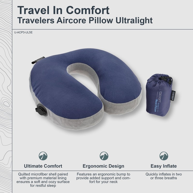 Cocoon Air Core Pillow Ultralight U-shaped Neck Support, Galaxy Blue/Grey