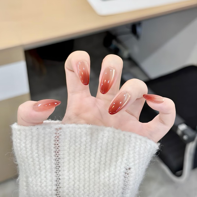 [ALLEVG]ネイルチップ 30枚入マグネットタイプ ミディアム アッサムオムブレキャットアイ付け爪 シンプル 春夏 人気 和風 かわいい シンプル