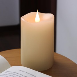 TECHLONG Flameless Candles Battery Operated with Timer, 3D Moving Flame Flickering, Last 600+ Hours Battery Candles, 3" x 5" Ivory Real Wax Electric LED Candle for Wedding Party Decorations