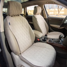 2pcs Sideless Car Seat Covers for All Seasons - Breathable Front Seats Cushions Non-Slip Bottom with Headrest Protectors - Universal Carseat Cover Fits for Most Vehicles Cars Van SUV Truck Beige