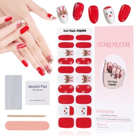 TOROKOM Christmas Cured Gel Nail Strips,Snowman Gel Nail Polish Strips Long Lasting Waterproof Full Nail Wraps Stickers with Stick, Nail File, Wipes & Sealing(UV/LED Lamp Required)
