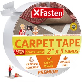 XFasten Double Sided Carpet Tape for Area Rugs - Heavy Duty Residue-Free Rug Tape for Area Rugs and Hardwood Floors, Indoor and Outdoor - 2 Inch by 10 Yards (6-Pack / 180-feet Total)